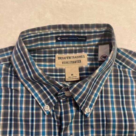 Duluth Trading Co Other - Duluth Trading Co. Wrinkle Fighter Men's Medium Blue Plaid‎ Button Down Shirt